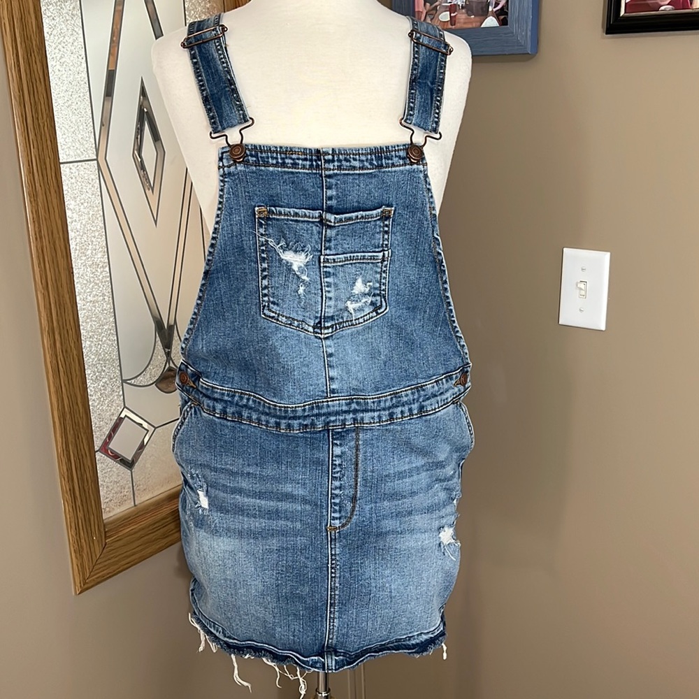 Maurices distressed jean skirt overalls